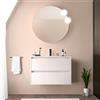 Inbagno Mobile bagno sospeso 80 cm bianco lucido con lavabo e specchio tondo 70 cm, 2 cassetti con chiusura soft-close, GAYA