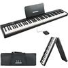 Axus 88 Tasti Tastiera Per Pianoforte Digitale Pieghevole Portatile, Tasti Semi-Pesati Di Dimensioni Standard, Pedale Sustain, Batteria Ricaricabile, Colore Nero