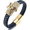 HALUKAKAH Bracciale Oro Uomo,Placcato Oro 24k Massiccio Acciaio Titanio Testa di Lupo Animale Selvatico Vichingo Bracciale in Pelle Fatto a Mano Chiusura Magnetica 21.5cm,Pacco Regalo Gratuita