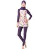 GladThink Fiore Stampa Costume da Bagno Islamico Burkini 3 Pezzi delle Donne Viola XS