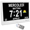 TROCOTN Grande orologio digitale per anziani, con calendario, grande display con allarmi personalizzati, orologio da parete con giorno e data, sveglia, orologio da scrivania (10 Pollici, Bianco)