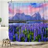 ASDCXZ Tenda da doccia paesaggistica, 180 x 200 cm, graziosa paesaggio naturale, lilla, lavanda, fiore, mare, montagne, bagno, lavabile, in poliestere, impermeabile, per vasca da bagno con 12 ganci