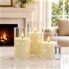 Kiexung Candele lampeggianti senza fiamma con filo di luce, candela alimentata a batteria, candela LED da incasso, candele in plexiglass indistruttibili con telecomando, set da 3, bianco avorio