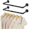 YheenLf 64cm Asta Appendiabiti per Armadio, Nero Attaccapanni, 2-Pack | Barra Appendiabiti da Parete,Porta Abiti da Camera Resistente,Attaccapanni da Muro in Tubo,Adatto per Spazi Stretti