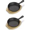 ECHTWERK Set di padelle da portata in ghisa, mini padelle, con tagliere da portata, piccola padella già bruciata, adatta per forni, barbecue e barbecue, ideale per servire, 2 pezzi