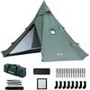 POMOLY Tenda da campeggio calda con stufa, tenda tepee in tela verde POMOLY Yarn Octa con cric per stufa e mezza tenda interna per 3-5 persone, escursionismo