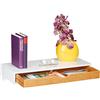 relaxdays Comodino Sospeso con Cassetto, Mensola da Parete dal Design Scandinavo, Salvaspazio in bambù, Bianco/Naturale