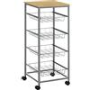 HOMCOM Carrello da Cucina Salvaspazio, Carrello in Acciaio e Legno, Cucina e Sala da Pranzo, con Ruote, 4 Cesti, Fino a 20 Kg, 36.5 × 36.5 × 89cm