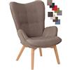 CLP Poltrona Soggiorno con Orecchie Durham in Stoffa E Legno di Faggio I Sedia Lounge Salotto Design Ispirazione Chesterfield, Colore:Tortora