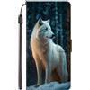 EuoDuo per Samsung Galaxy J6 2018 Cover in PU Pelle Custodia Libro Portafoglio Magnetica Antiurto Completa Protettiva Flip Caso Wallet Case con Disegni Fiocco di neve Lupo