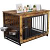 LIFERUN Gabbia per Cani da Interno, 93x64x58 cm, Kennel Medio Piccolo, Casetta Con 2 Ciotole e Porte, Vassoio Estraibile, per Cani di Piccola Media Taglia fino a 40 kg, Colore Legno