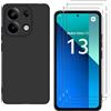 Xxmbbjy Cover per Xiaomi Redmi Note 13 4G (Non per 5G) + 3 Pezzi Pellicola Vetro Temperato, Custodia TPU Morbida Silicone Protezione Anti-Caduta Case per Xiaomi Redmi Note 13 4G, Nero