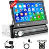 Podofo Android Autoradio 1 Din con Bluetooth, Autoradio Touchscreen Flip da 7 Pollici con WiFi Navigazione GPS Radio FM/RDS Mirror Link AUX-in + Telecamera di Backup