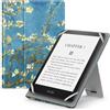 MoKo Custodia Cover Universale Compatibile con E-Lettore Kindle/Kobo/Voyaga/Lenovo/Sony/Tolino da 6, 6,8 e 7, in Pelle PU con Chiusura di Elastico, Doppio Supporto e Manico, Albicocchi in Fiore