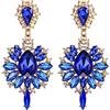 EVER FAITH Marquise Cristalli austriaci Prom Orecchini pendenti, Fiore Goccia Statement Chandelier per donna Navy Blu Oro-fondo