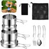 SLTAXAR Set di Pentole da Campeggio Acciaio Inox Stoviglie da Campeggio Pieghevole in Acciaio Inox 2-3 Persone con Pentola Padella Posate Piatti Ciotole per Campeggio Trekking Picnic Escursionismo