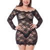 LINGERLOVE Plus Size Babydoll Lingerie Sexy Chemise per le Donne Pizzo Floreale Off Spalle Vedere Attraverso Body, Nero , M-L