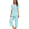 MIA LUCCE - Pigiama da donna, in due pezzi, estivo, in cotone, notte, casa, capri, maniche corte, top e pantaloni 3/4, taglie S-XXL, gufo, 3XL