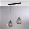 BeLight Binario in ferro laccato nero e montatura cromo con cavi elettrici regolabili e diffusori in vetro soffiato grigio specchiato con decoro effetto cristallo 2 luci