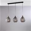 BeLight Binario in ferro laccato nero e montatura cromo con cavi elettrici regolabili e diffusori in vetro soffiato grigio specchiato con decoro effetto cristallo 3 luci