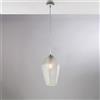BeLight Sospensione in ferro laccato bianco con cavo elettrico regolabile e diffusore in vetro soffiato trasparente con decoro in rilievo 1 luce