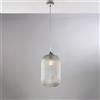 BeLight Sospensione in ferro laccato bianco con cavo elettrico regolabile e diffusore in vetro soffiato trasparente con decoro rigatura in rilievo 1 luce