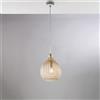 BeLight Sospensione in ferro laccato bianco e montatura cromo con cavo elettrico regolabile e diffusore in vetro soffiato ambra con decoro effetto cristallo 1 luce