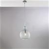 BeLight Sospensione in ferro laccato bianco e montatura cromo con cavo elettrico regolabile e diffusore in vetro soffiato trasparente con decoro effetto cristallo 1 luce