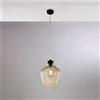 BeLight Sospensione in ferro laccato nero con cavo elettrico regolabile e diffusore in vetro soffiato ambra con decoro in rilievo 1 luce