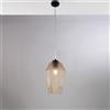 BeLight Sospensione in ferro laccato nero con cavo elettrico regolabile e diffusore in vetro soffiato ambra con decoro in rilievo 1 luce