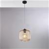 BeLight Sospensione in ferro laccato nero con cavo elettrico regolabile e diffusore in vetro soffiato ambra con decoro rigatura in rilievo 1 luce