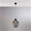 BeLight Sospensione in ferro laccato nero con cavo elettrico regolabile e diffusore in vetro soffiato grigio specchiato con decoro in rilievo 1 luce