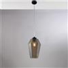 BeLight Sospensione in ferro laccato nero con cavo elettrico regolabile e diffusore in vetro soffiato grigio specchiato con decoro in rilievo 1 luce