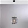 BeLight Sospensione in ferro laccato nero con cavo elettrico regolabile e diffusore in vetro soffiato grigio specchiato con decoro rigatura in rilievo 1 luce