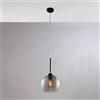 BeLight Sospensione in ferro laccato nero con cavo elettrico regolabile e diffusore in vetro soffiato grigio specchiato con rigatura in rilievo 1 luce