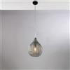 BeLight Sospensione in ferro laccato nero e montatura cromo con cavo elettrico regolabile e diffusore in vetro soffiato grigio specchiato con decoro effetto cristallo 1 luce