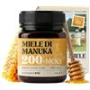 NaturalePiù Miele di Manuka Grezzo 200+ MGO Nuova Zelanda - Mono floreale e Ideale per la Cura delle Ferite - Tè, Cereali e Prodotti da Forno - Miele Balsamico Puro - Metilgliossale Certificato in Laboratorio
