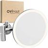 ovimar specchio cosmetico Vorupor | con luce | ricaricabile | montaggio a parete per foratura | in bagno | specchio ingranditore 5x | specchio per il trucco con luce | specchio a 360 gradi