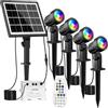 MEIKEE Faretti Solari da Esterno, 4 in 1 Faretto Solare da Giardino Telecomando, 10 Colori RGB 12 Modalità di Cambio Colore, 2 Luminosità, Impermeabili IP66 Luce Solare per Giardino, Cortile, Prato