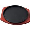 Milageto Piatto da Bistecca in Ghisa con Base in Legno, Dimensioni Personali, Tondo, Sfrigolante, Carne, Padella per Grigliate, per Cucina, RIS, 23 cm