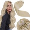 LaaVoo Extension Capelli Veri Anellini, Biondo Candido, 35cm 50g 50 ciocche, Capelli Remy Lisci, Volume Istantaneo, per Ufficio e Quotidiano, Colore 613