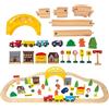 WOODENFUN Set di 60 pezzi di ferrovia in legno e treni, set di base per principianti, compatibile con Thomas, adatto per set di treni Eichhorn, giocattolo per bambini in età prescolare, consigliato dai 3 anni