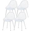 buybyroom Set di 4 sedie da pranzo regolabili, con schienale, gambe in metallo, per cucina, sala da pranzo, soggiorno, colore: bianco