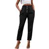 Fakanhui Pantaloni da lavoro in lino da donna estivi eleganti casual da lavoro a vita alta Paperbag pantaloni ritagliati pantaloni, Nero tinta unita, S