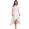 Ever-Pretty Abito da Ospite di Nozze Asimmetrico Applicato Maniche Arricciate Collo a V Chiffon Abito Elegante Donna Cerimonia Bianco 36
