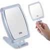 MIRRORVANA Specchio a mano ingranditore 10X e 1X - specchietto portatile pieghevole con manico per trucco, cura del viso e viaggi, 8,4 x 18,6 cm (quadrato)