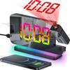 SZELAM Sveglia con proiezione, orologio a specchio digitale da 18,8 cm, con proiettore girevole a 180°, luce notturna RGB, porta di ricarica USB C, dimmer automatico, orologio da scrivania LED per