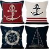 Aoihrraan 41x41cm Confezione Da 4 Copricuscini Divano Nautico Oceano Ancora Faro Barca A Vela Blu Navy Biancheria Quadrata Federe Per Cuscini Decorare In Lino Arredo Casa Giardino Camera Letto