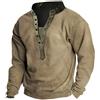 compulsoryking Camicia da uomo retrò con scollo a V e bottoni Henley a maniche lunghe, vestibilità regolare, felpa sportiva per allenamento all'aperto, Cachi, XX-Large
