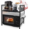 MXTIMWAN Supporto per Microonde Allungabile 2 Livelli, Cucina Counter Ripiano Microonde con 6 Ganci, Mensola Cucina per Mettere Piatti e Ciotole, 40-64cm, Nero